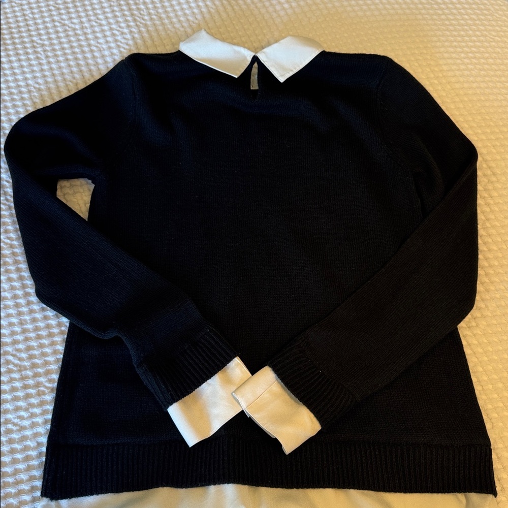 Ivanka Trump Black Top with White Embroidered Collar - Picture 10 of 11